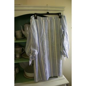 Off the should blue and white stripped dress